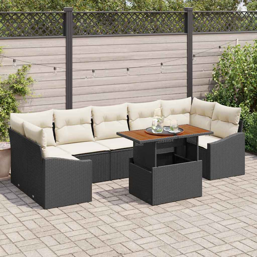 Tuin Eetset met kussen 8 pcs Zwart en Crème is nu te koop bij PeponiXL, paradijselijk wonen!