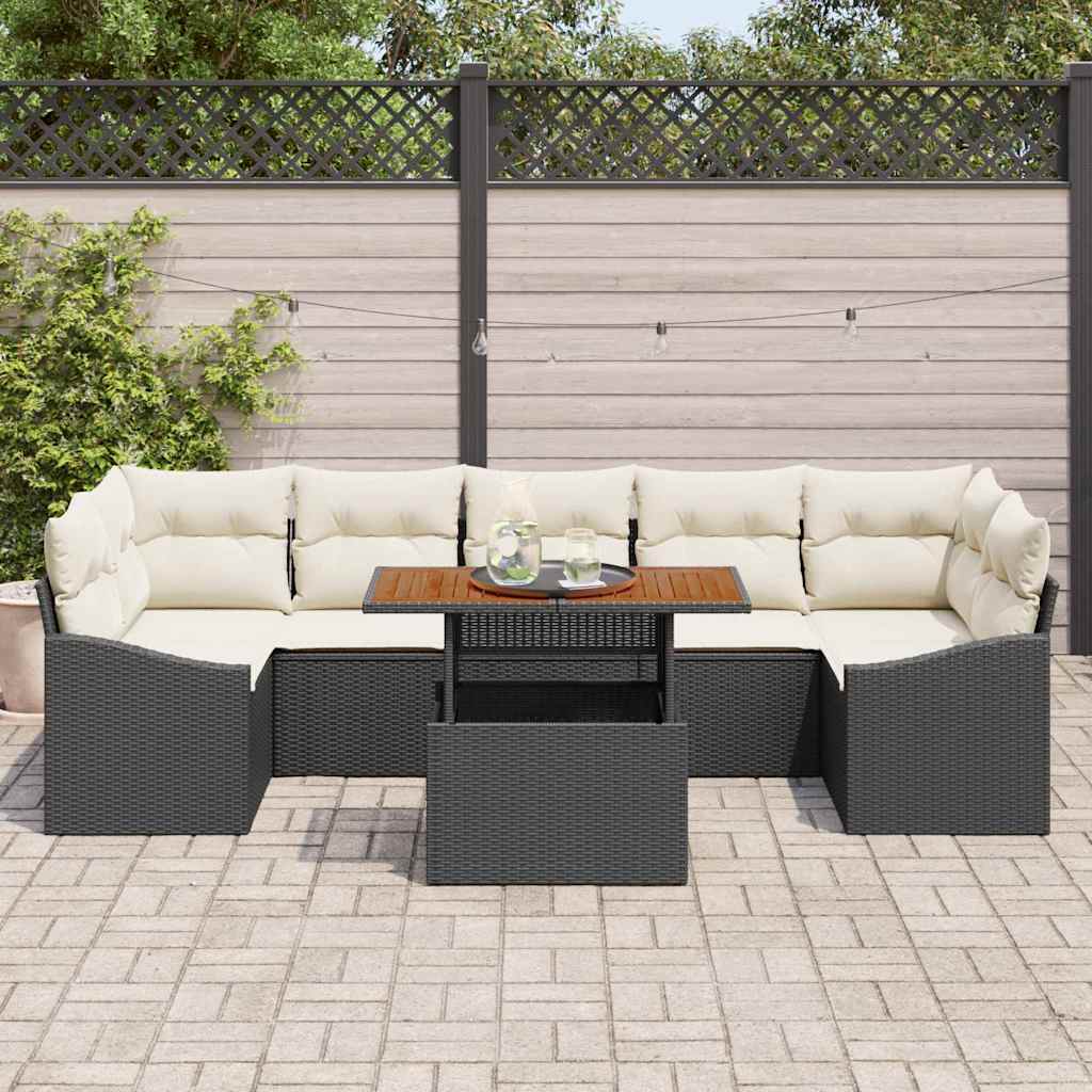 Tuin Eetset met kussen 8 pcs Zwart en Crème is nu te koop bij PeponiXL, paradijselijk wonen!