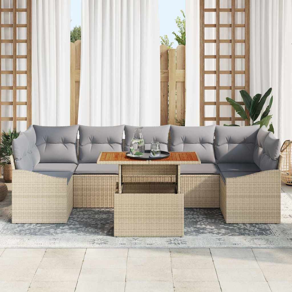 Tuin Eetset met kussen 8 pcs Beige en Grijs is nu te koop bij PeponiXL, paradijselijk wonen!