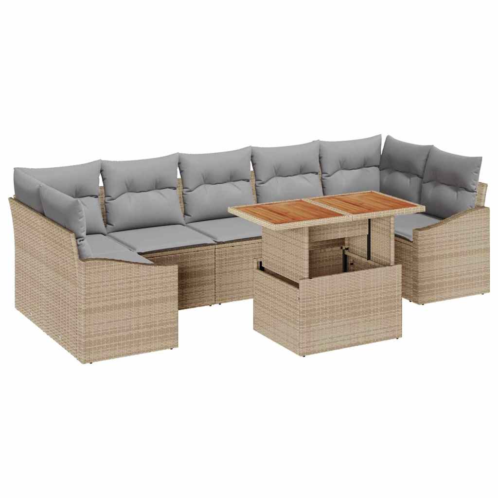 Tuin Eetset met kussen 8 pcs Beige en Grijs is nu te koop bij PeponiXL, paradijselijk wonen!