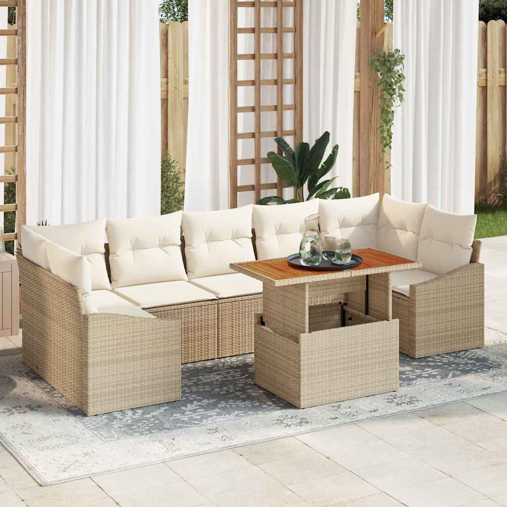 Tuin Eetset met kussen 8 pcs Beige en Crème is nu te koop bij PeponiXL, paradijselijk wonen!