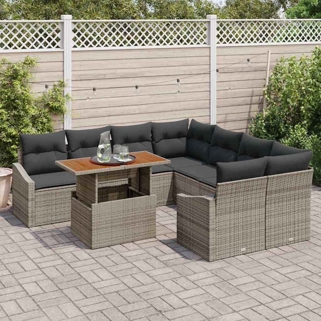 Tuin Eetset met kussen 9 pcs Grijs en Bruin is nu te koop bij PeponiXL, paradijselijk wonen!