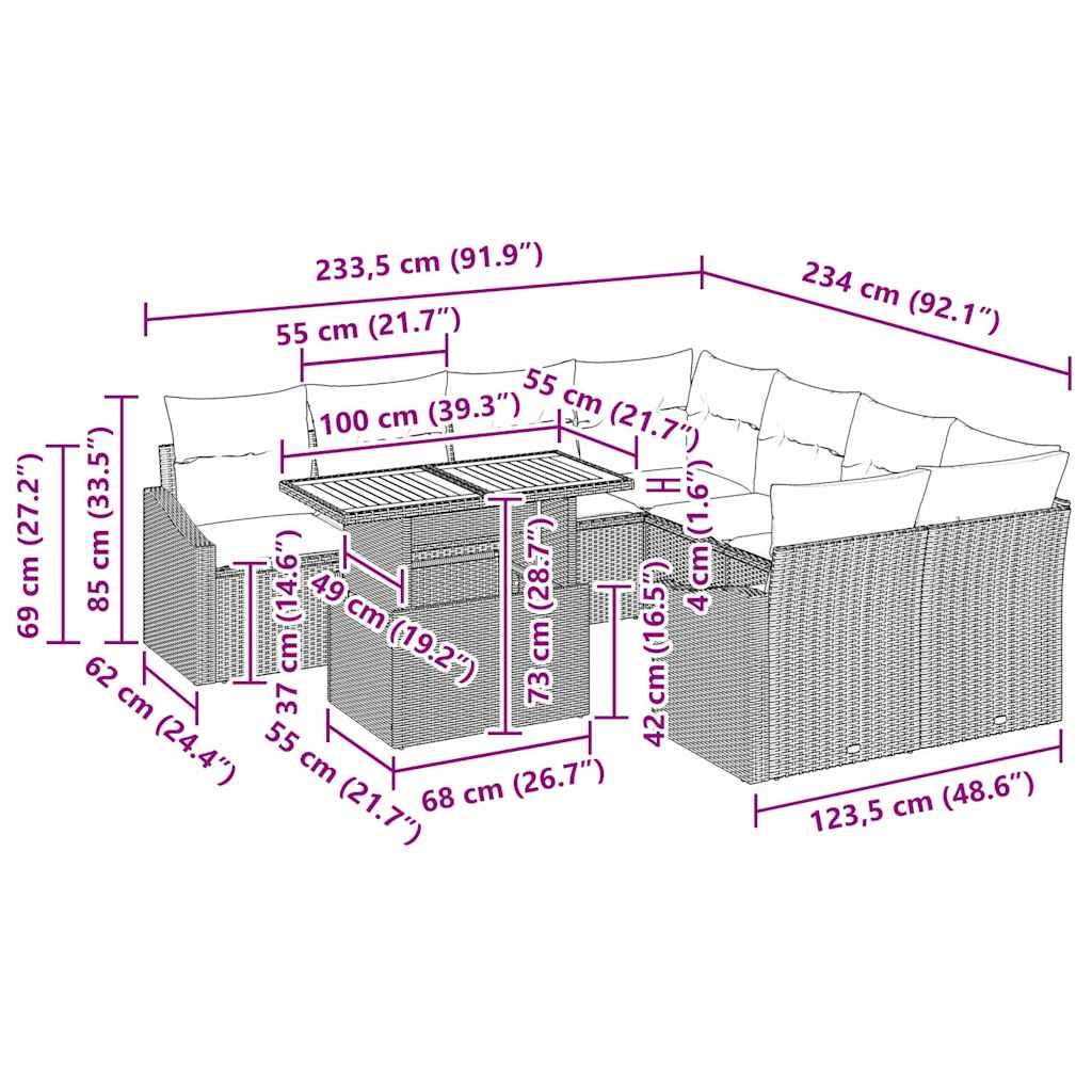 Tuin Eetset met kussen 9 pcs Beige en Crème is nu te koop bij PeponiXL, paradijselijk wonen!