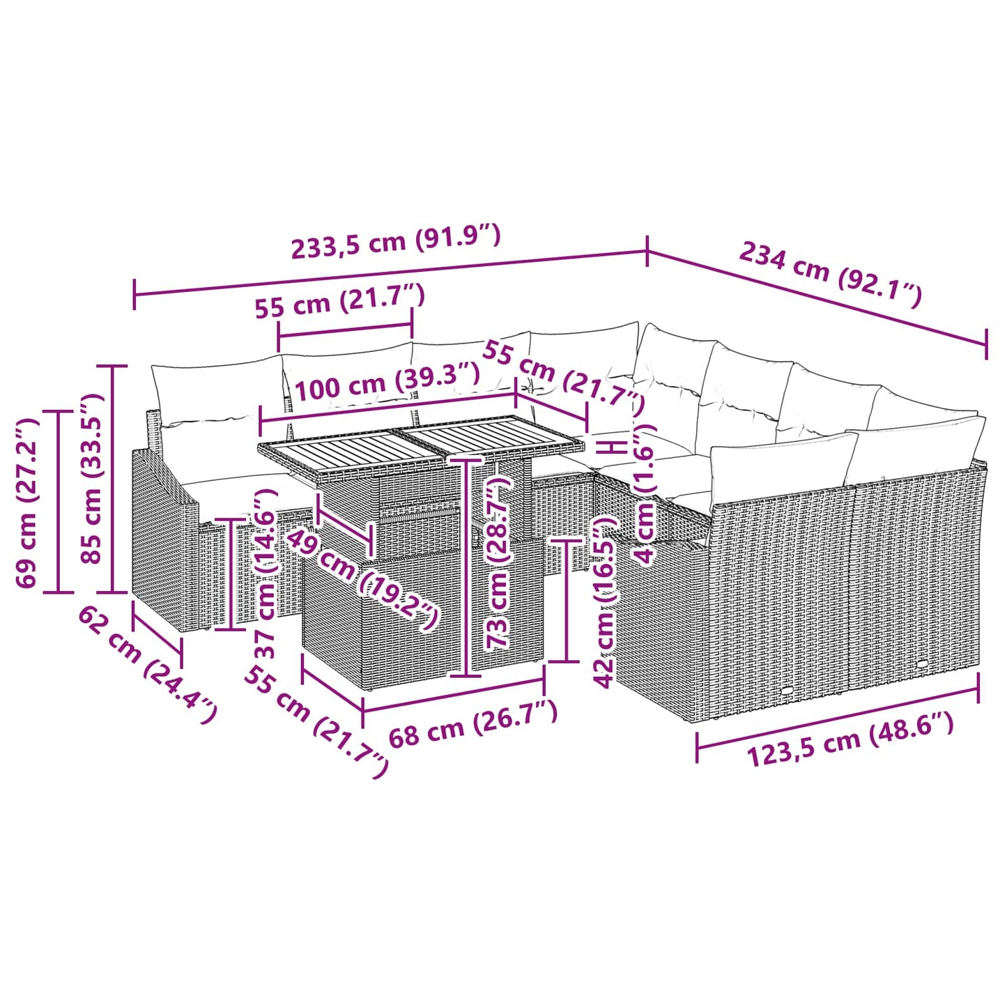 Tuinbankenset 9 st 8-Aantal zitplaatsen Zwart en Teal is nu te koop bij PeponiXL, paradijselijk wonen!