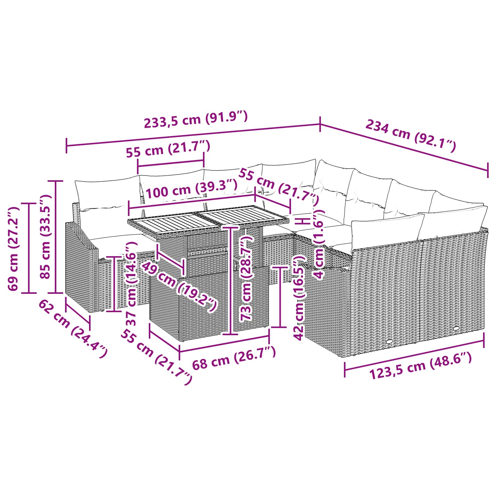 Tuinbankenset 9 st 8-Aantal zitplaatsen Zwart en Teal is nu te koop bij PeponiXL, paradijselijk wonen!