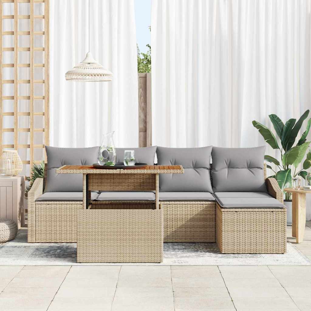 Tuin Eetset met kussen 6 pcs Beige en Grijs is nu te koop bij PeponiXL, paradijselijk wonen!