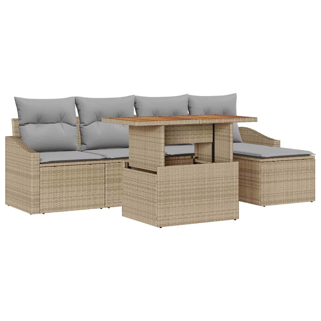 Tuin Eetset met kussen 6 pcs Beige en Grijs is nu te koop bij PeponiXL, paradijselijk wonen!