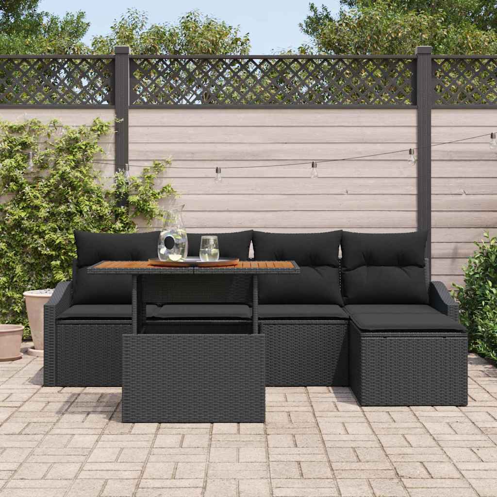 Tuin Eetset met kussen 6 pcs Zwart en Bruin is nu te koop bij PeponiXL, paradijselijk wonen!