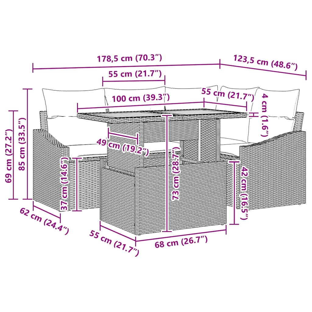Tuin Eetset met kussen 5 pcs Zwart en Crème is nu te koop bij PeponiXL, paradijselijk wonen!