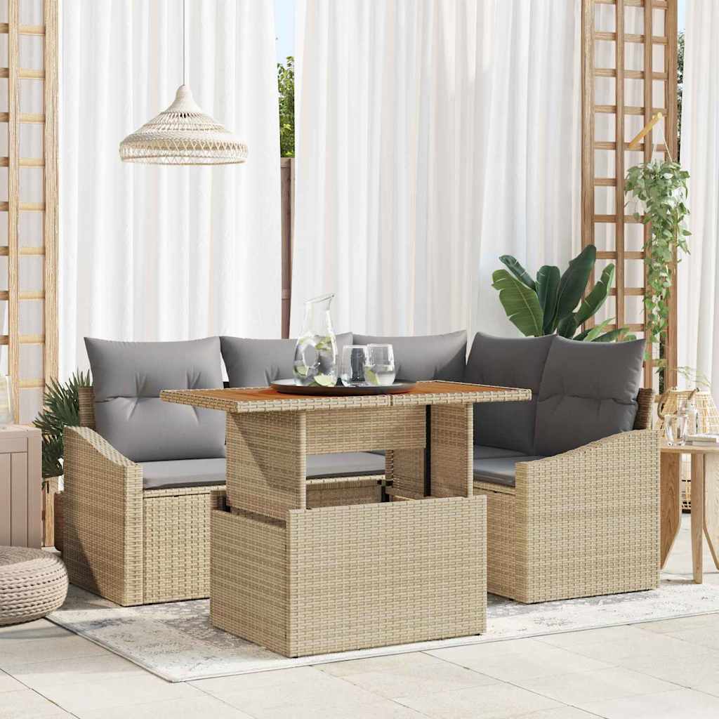 Tuin Eetset met kussen 5 pcs Beige en Grijs is nu te koop bij PeponiXL, paradijselijk wonen!
