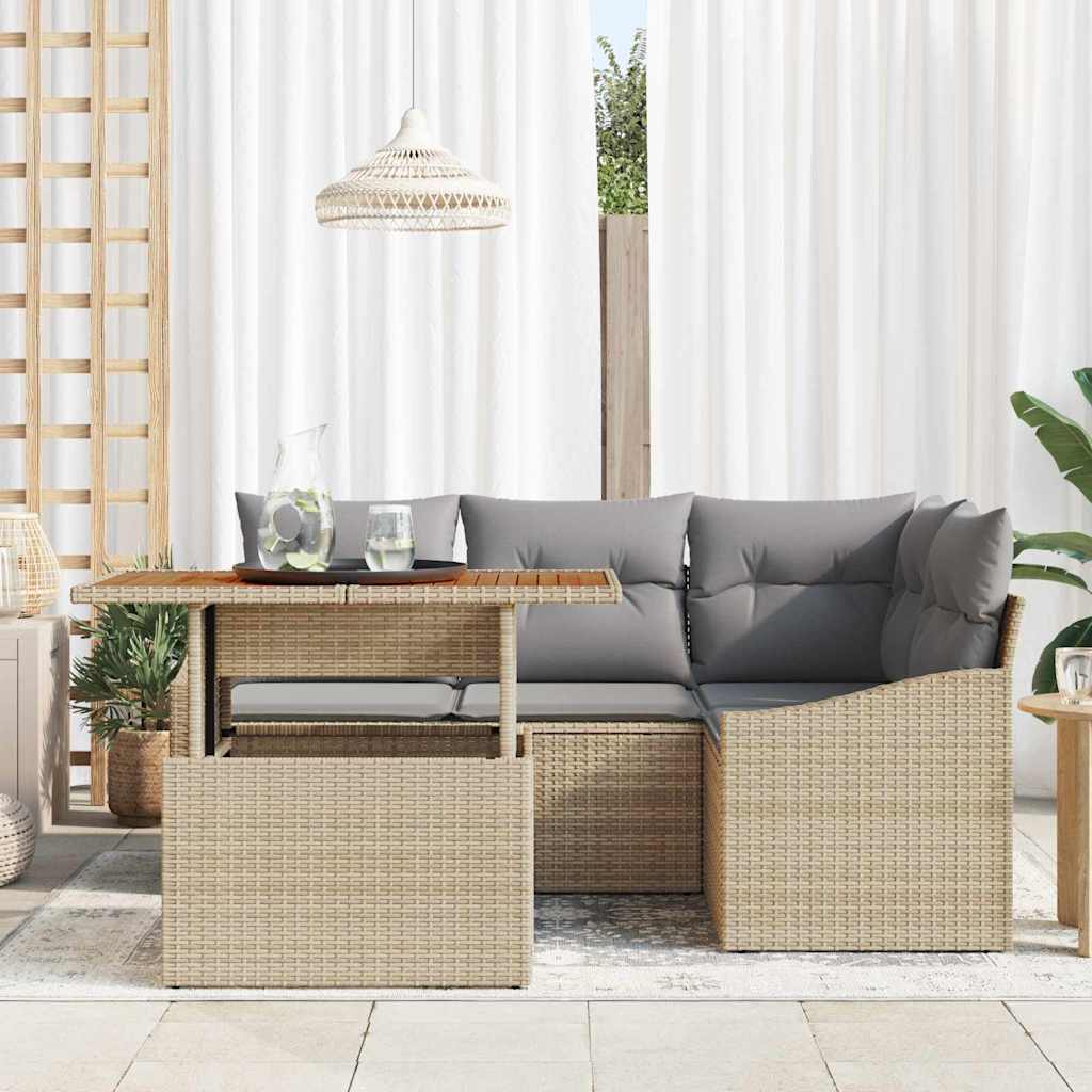 Tuin Eetset met kussen 5 pcs Beige en Grijs is nu te koop bij PeponiXL, paradijselijk wonen!