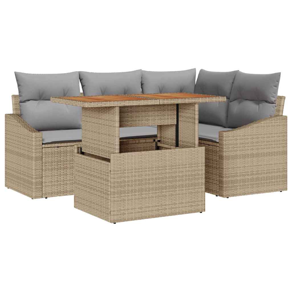 Tuin Eetset met kussen 5 pcs Beige en Grijs is nu te koop bij PeponiXL, paradijselijk wonen!