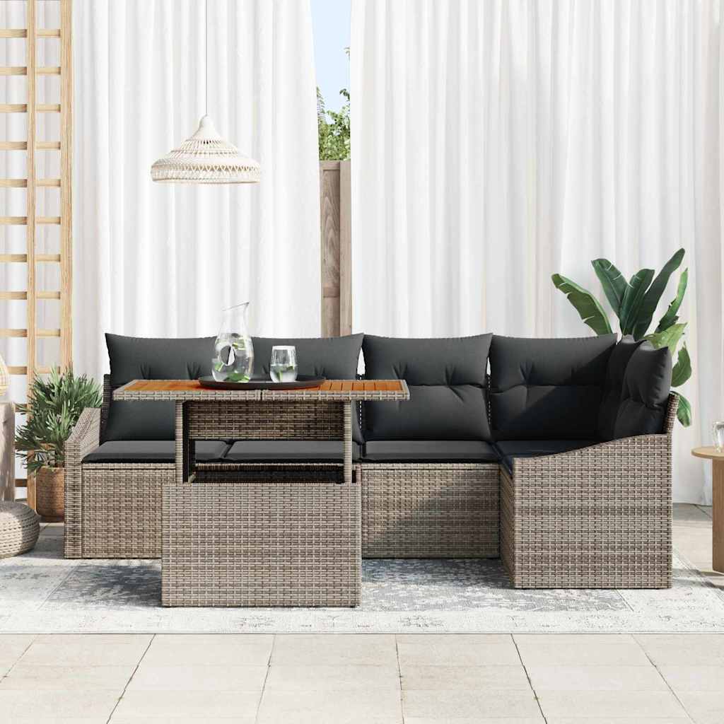 Tuin Eetset met kussen 6 pcs Grijs en Bruin is nu te koop bij PeponiXL, paradijselijk wonen!
