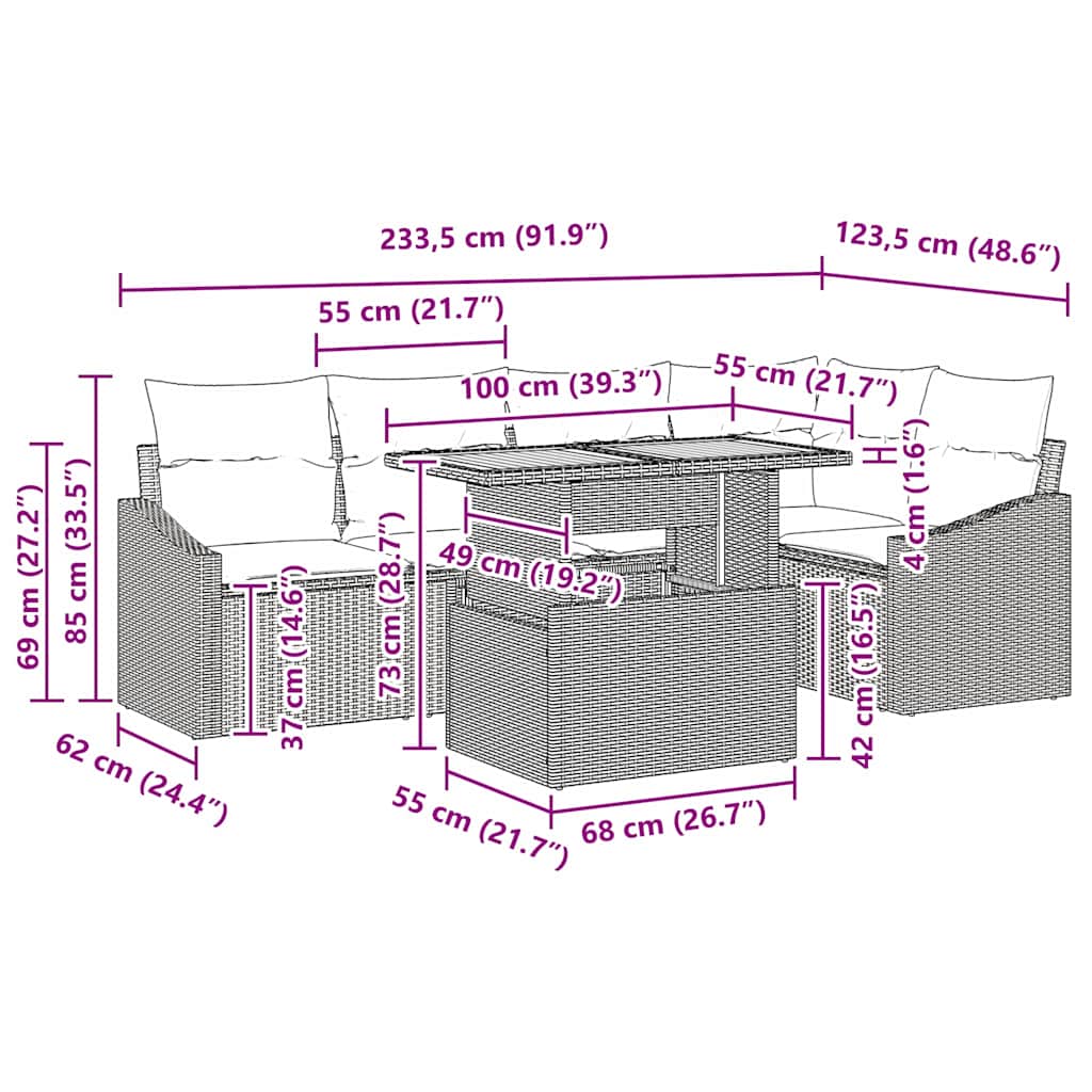 Tuin Eetset met kussen 6 pcs Grijs en Bruin is nu te koop bij PeponiXL, paradijselijk wonen!