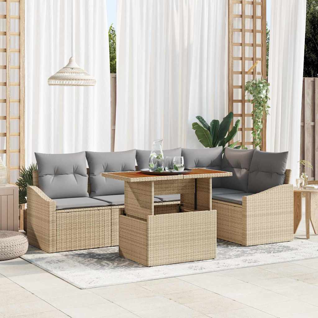 Tuin Eetset met kussen 6 pcs Beige en Grijs is nu te koop bij PeponiXL, paradijselijk wonen!