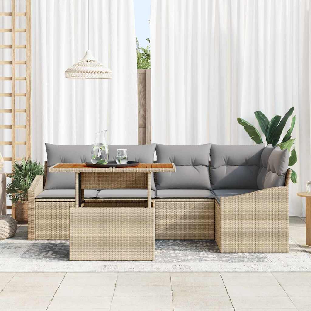 Tuin Eetset met kussen 6 pcs Beige en Grijs is nu te koop bij PeponiXL, paradijselijk wonen!