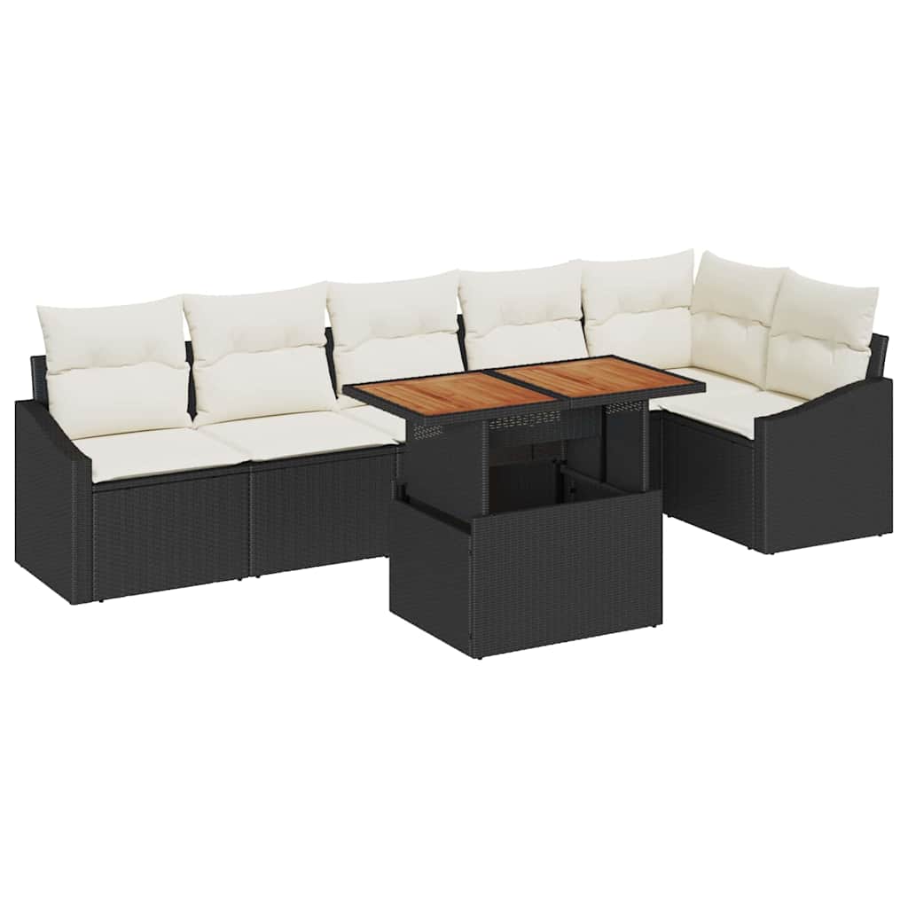 Tuin Eetset met kussen 7 pcs Zwart en Crème is nu te koop bij PeponiXL, paradijselijk wonen!