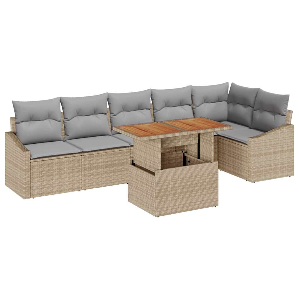 Tuin Eetset met kussen 7 pcs Beige en Grijs is nu te koop bij PeponiXL, paradijselijk wonen!