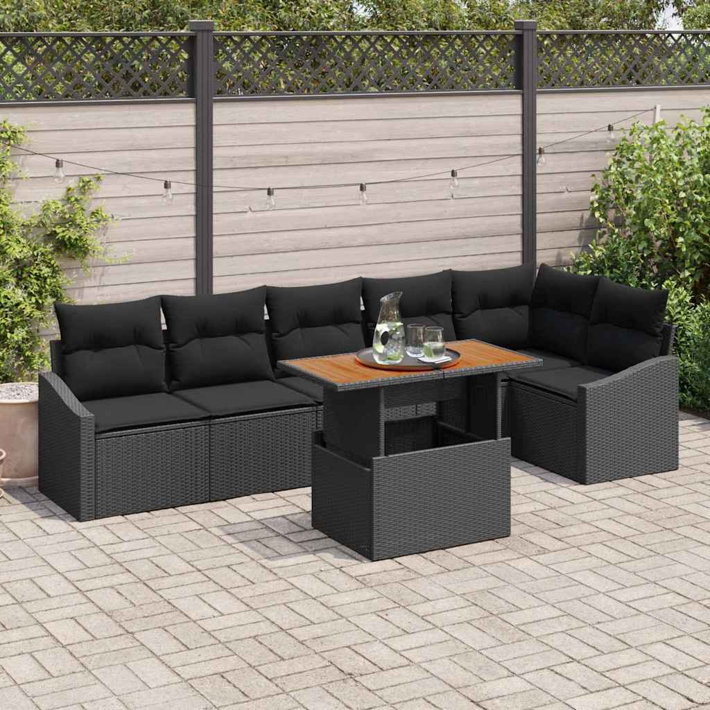 Tuin Eetset met kussen 7 pcs Zwart en Bruin is nu te koop bij PeponiXL, paradijselijk wonen!