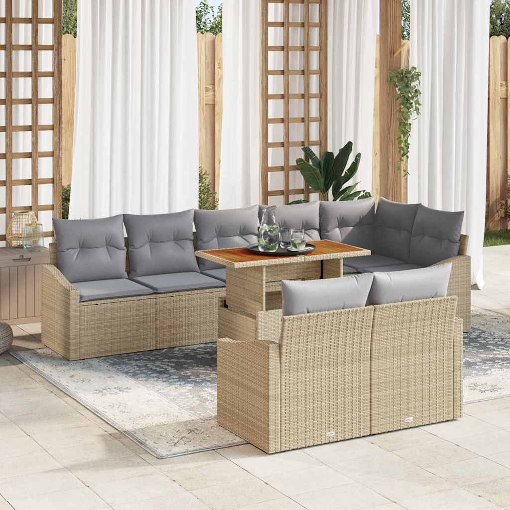 Tuin Sofa Set met kussen met kussen 9 pcs Beige en Grijs is nu te koop bij PeponiXL, paradijselijk wonen!
