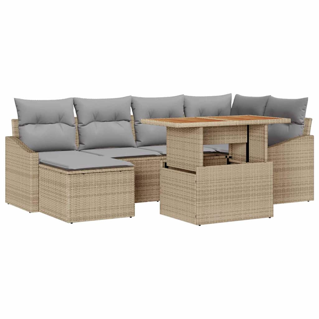 Tuin Eetset met kussen 7 pcs Beige en Grijs is nu te koop bij PeponiXL, paradijselijk wonen!