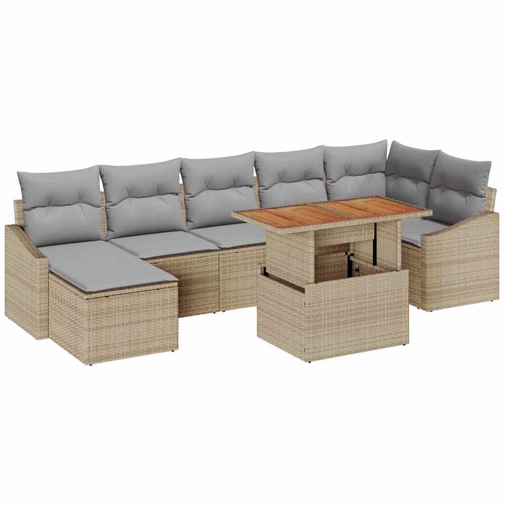 Tuin Eetset met kussen 8 pcs Beige en Grijs is nu te koop bij PeponiXL, paradijselijk wonen!