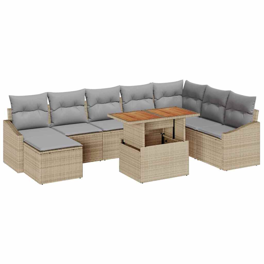 Tuin Eetset met kussen 9 pcs Beige en Grijs is nu te koop bij PeponiXL, paradijselijk wonen!