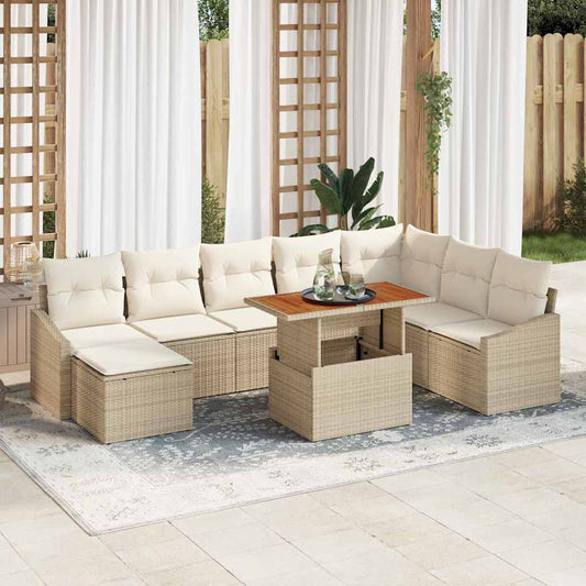Tuin Eetset met kussen 9 pcs Beige en Crème is nu te koop bij PeponiXL, paradijselijk wonen!