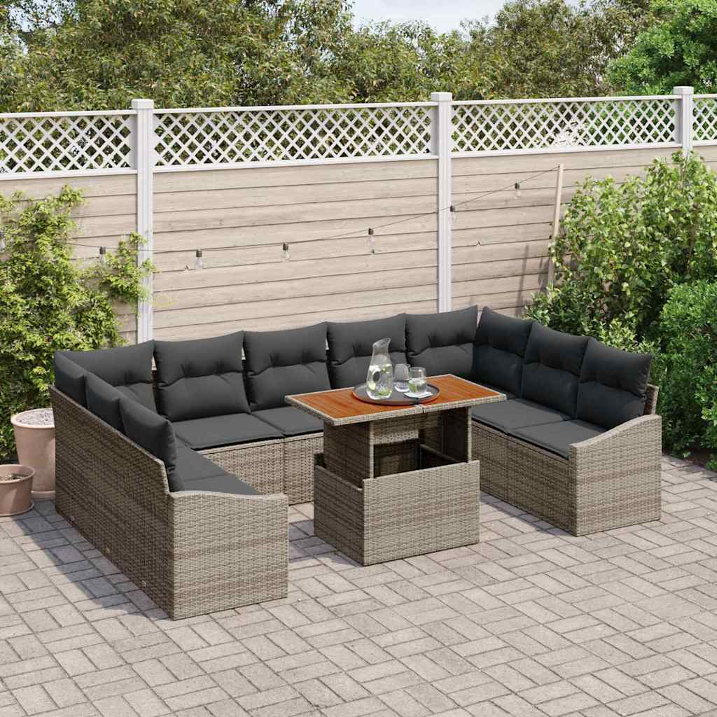 Tuin Eetset met kussen 10 pcs Grijs en Bruin is nu te koop bij PeponiXL, paradijselijk wonen!