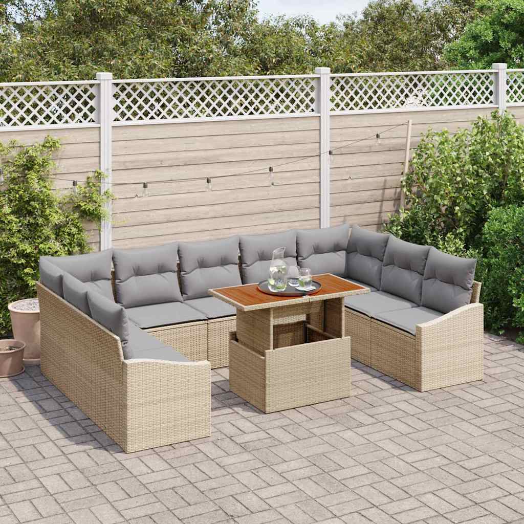 Tuin Eetset met kussen 10 pcs Beige en Grijs is nu te koop bij PeponiXL, paradijselijk wonen!