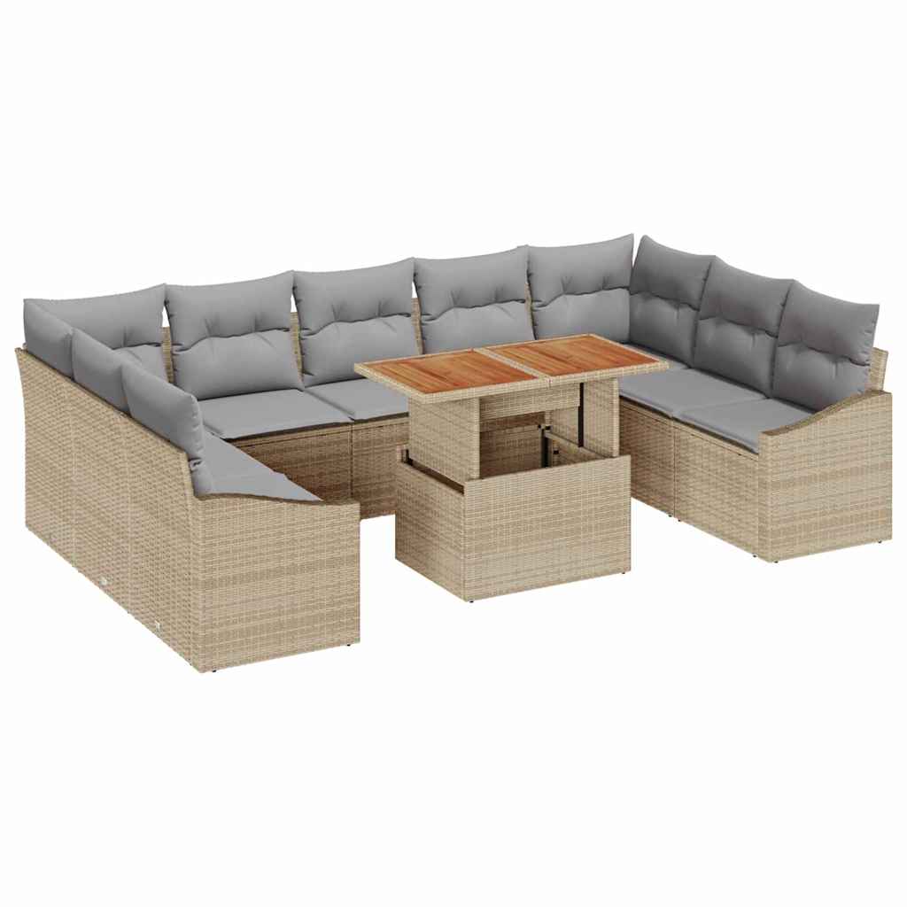 Tuin Eetset met kussen 10 pcs Beige en Grijs is nu te koop bij PeponiXL, paradijselijk wonen!