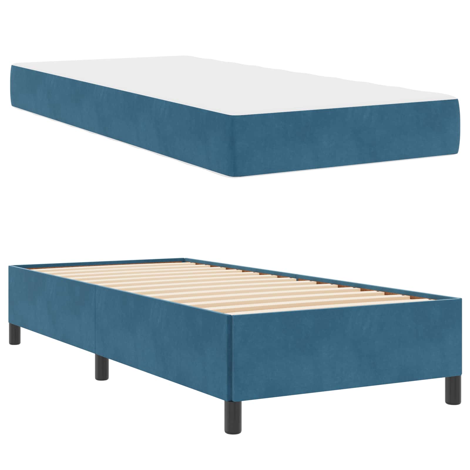 Bedframe met matras Donkerblauw 100 x 200 cm Stof is nu te koop bij PeponiXL, paradijselijk wonen!
