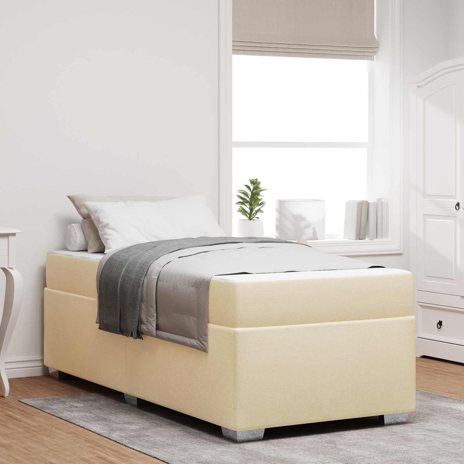 Bedframe met matras Crème 90 x 190 cm Stof is nu te koop bij PeponiXL, paradijselijk wonen!
