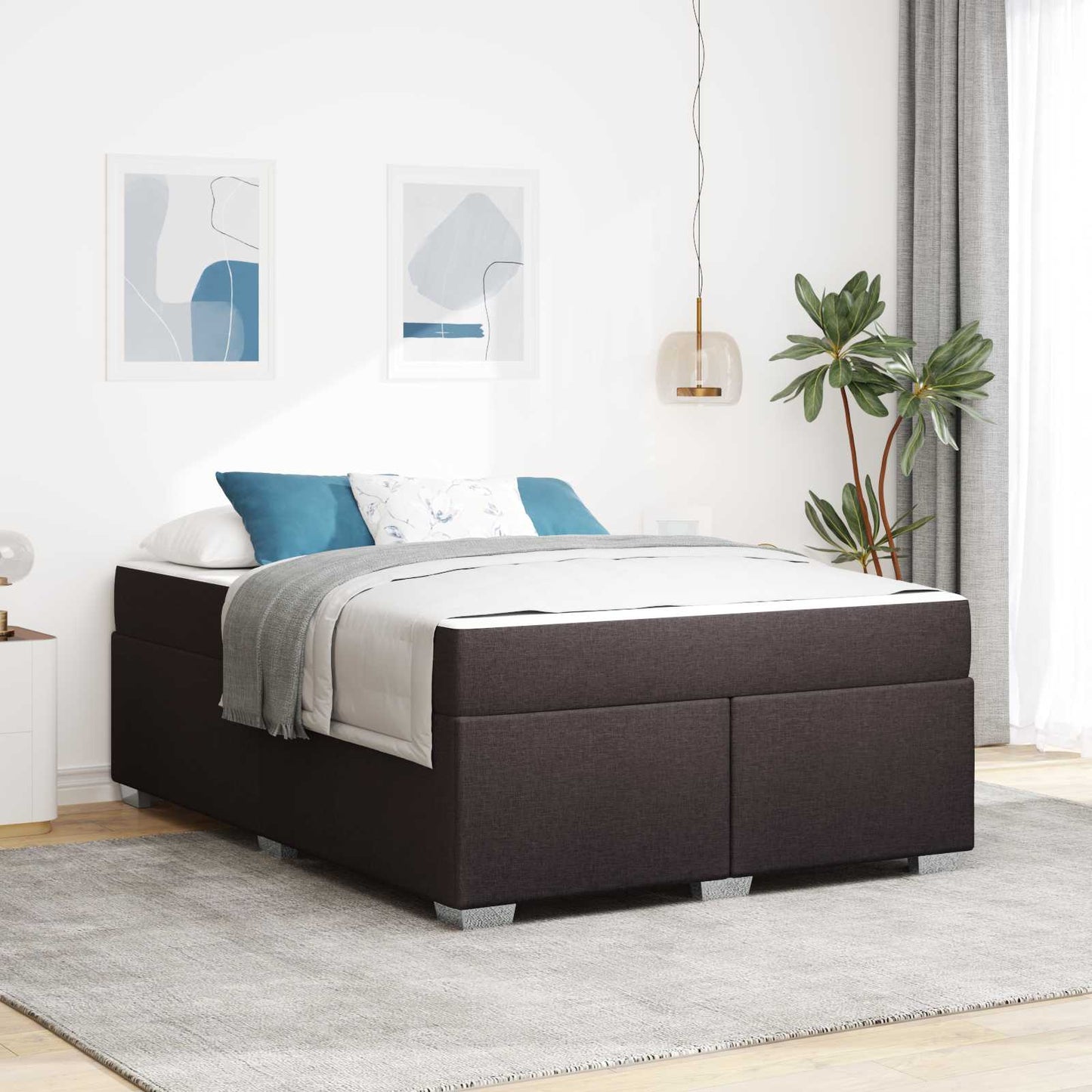 Bedframe met matras Donkerbruin 160 x 200 cm Stof is nu te koop bij PeponiXL, paradijselijk wonen!