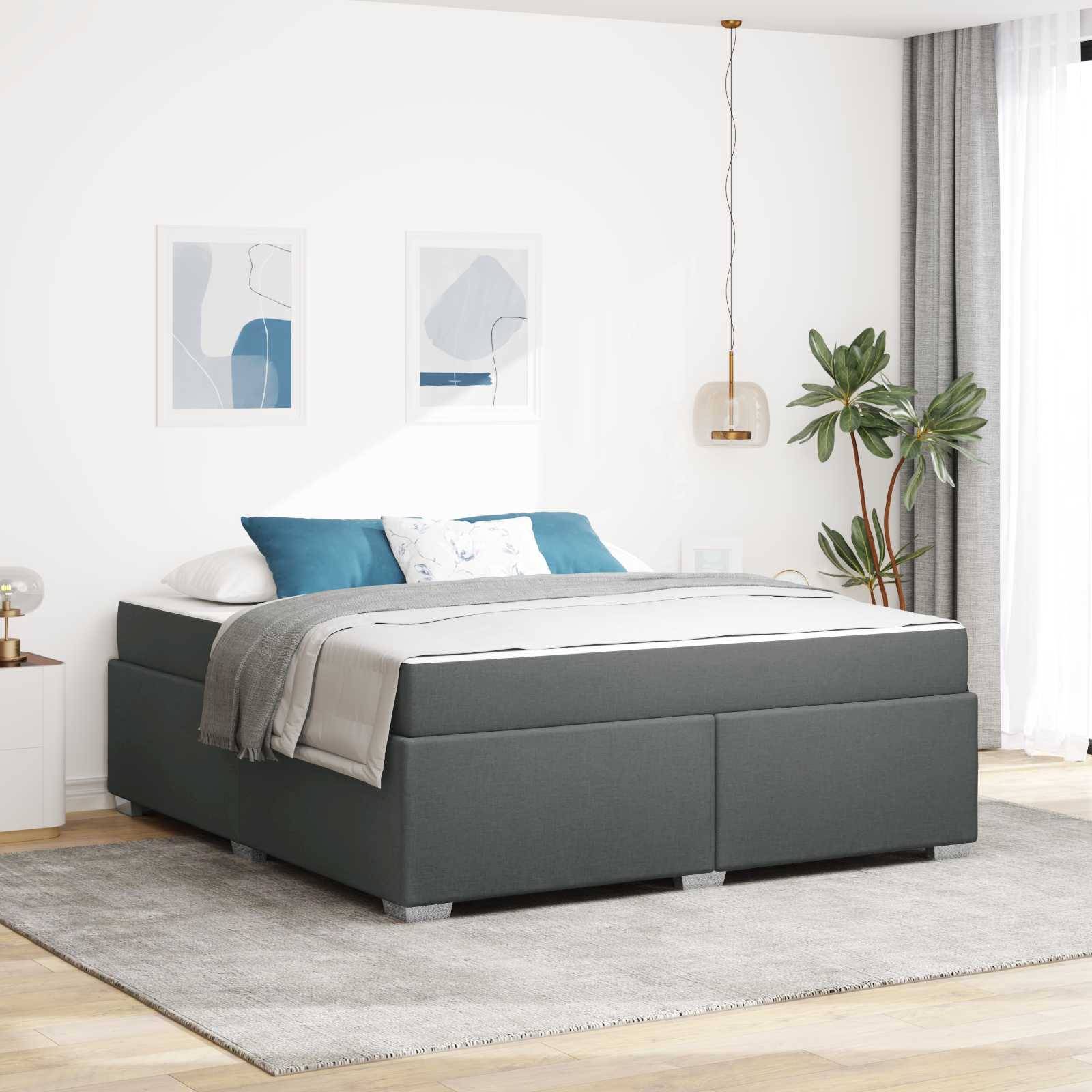 Bedframe met matras Donkergrijs 180 x 200 cm Stof is nu te koop bij PeponiXL, paradijselijk wonen!