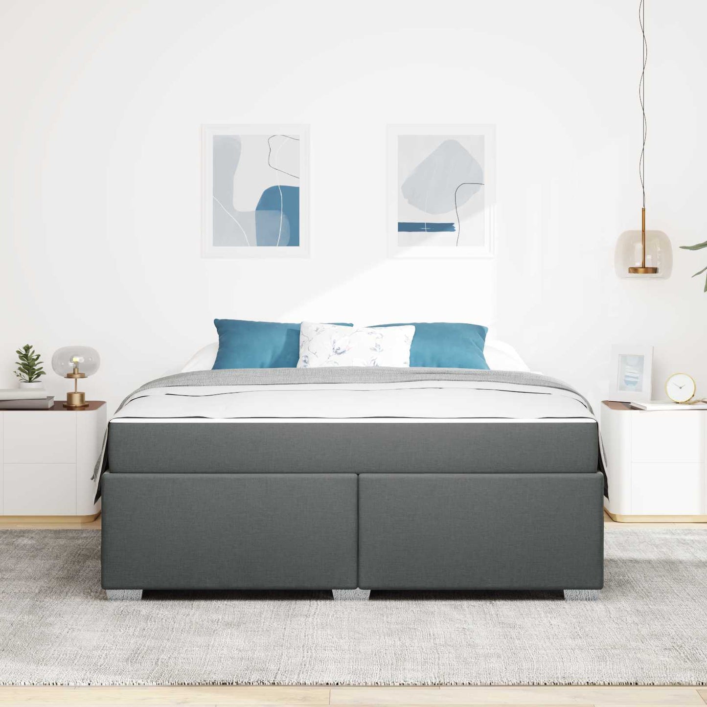Bedframe met matras Donkergrijs 180 x 200 cm Stof is nu te koop bij PeponiXL, paradijselijk wonen!