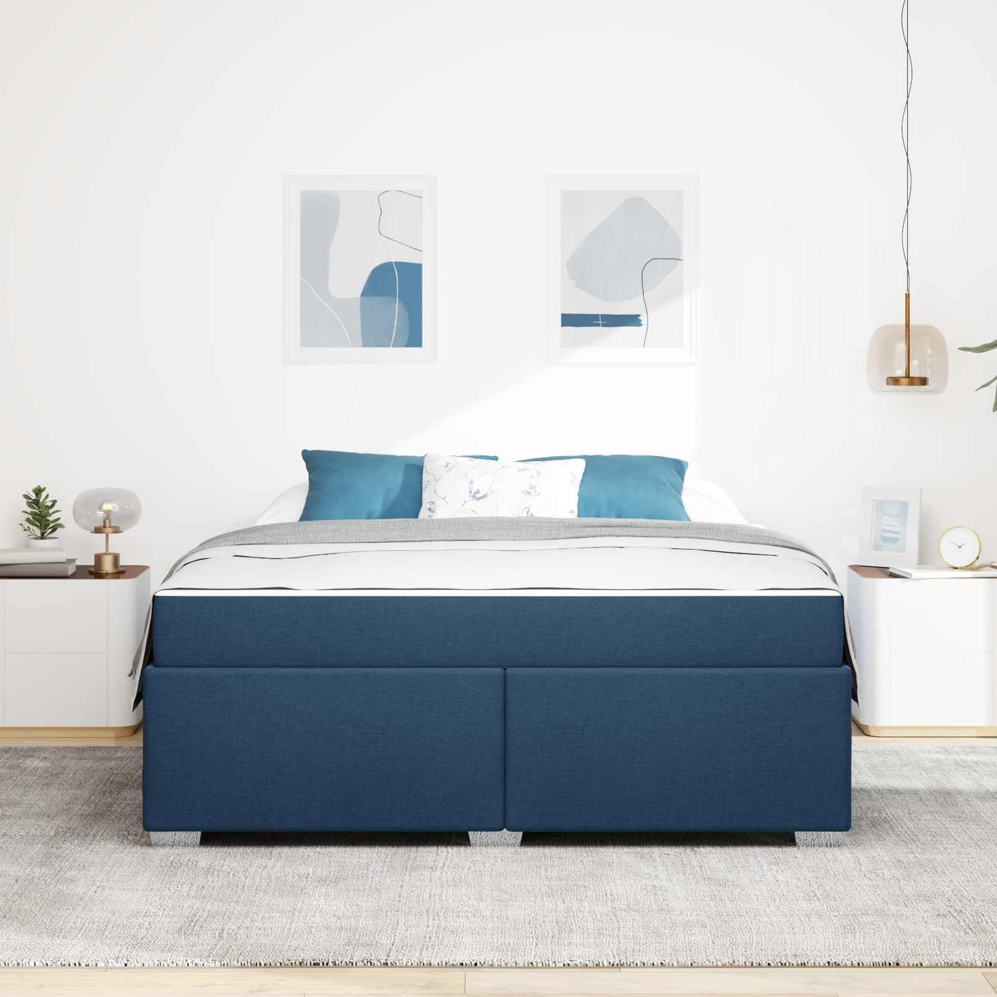 Bedframe met matras Blauw 180 x 200 cm Stof is nu te koop bij PeponiXL, paradijselijk wonen!