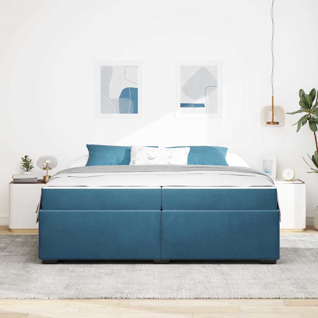 Bedframe met matras Donkerblauw 200 x 200 cm Stof is nu te koop bij PeponiXL, paradijselijk wonen!