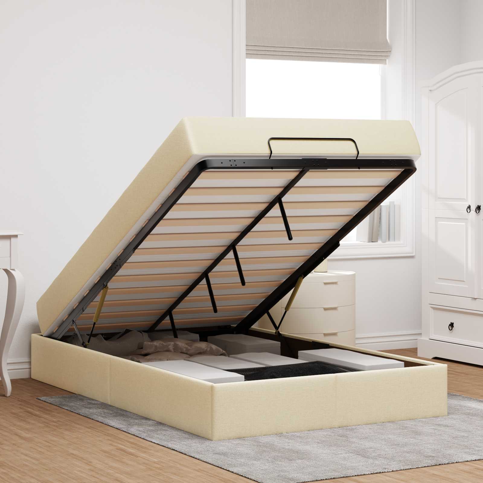 Bedframe met matras 2 pcs Crème Stof is nu te koop bij PeponiXL, paradijselijk wonen!