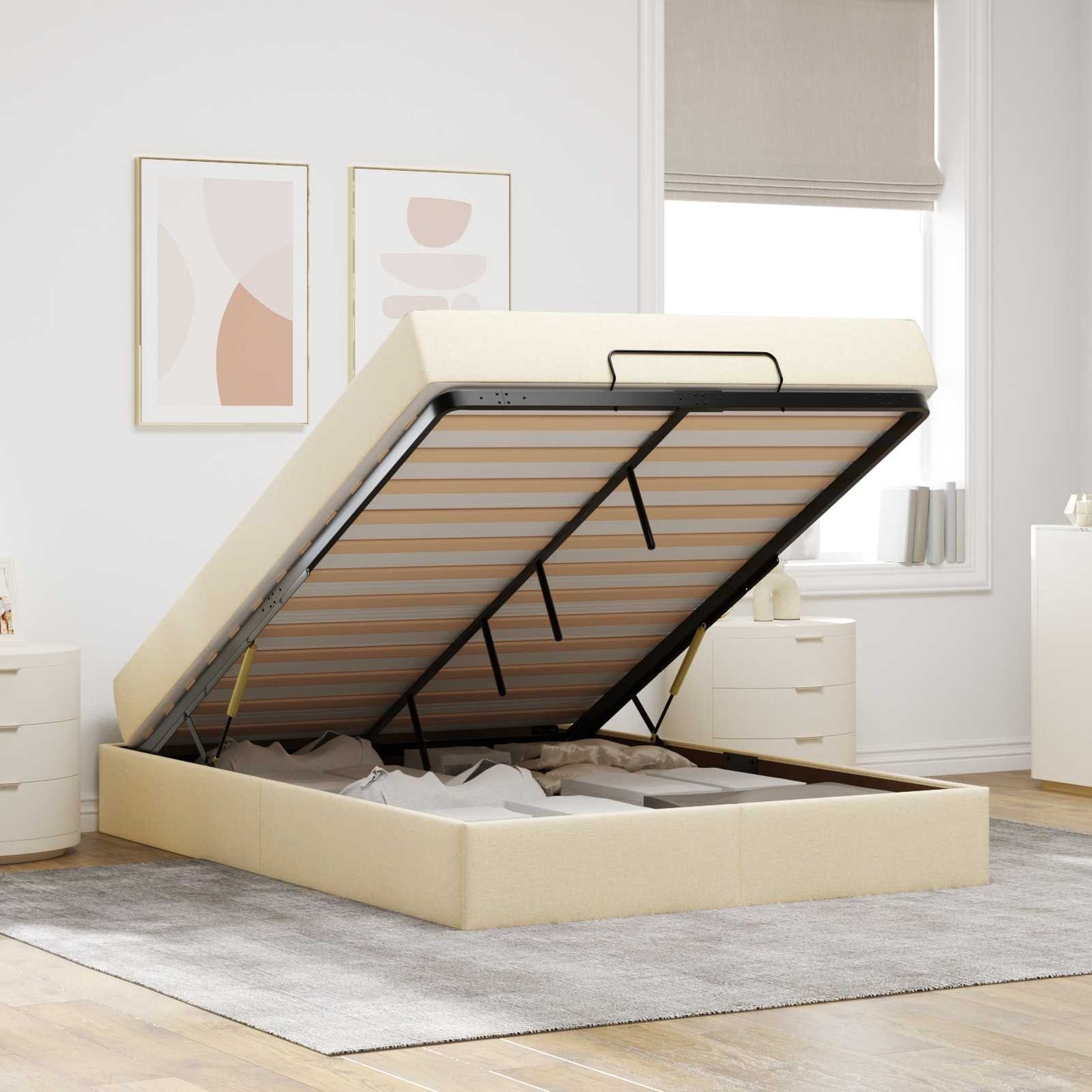 Bedframe met matras 2 pcs Crème Stof is nu te koop bij PeponiXL, paradijselijk wonen!