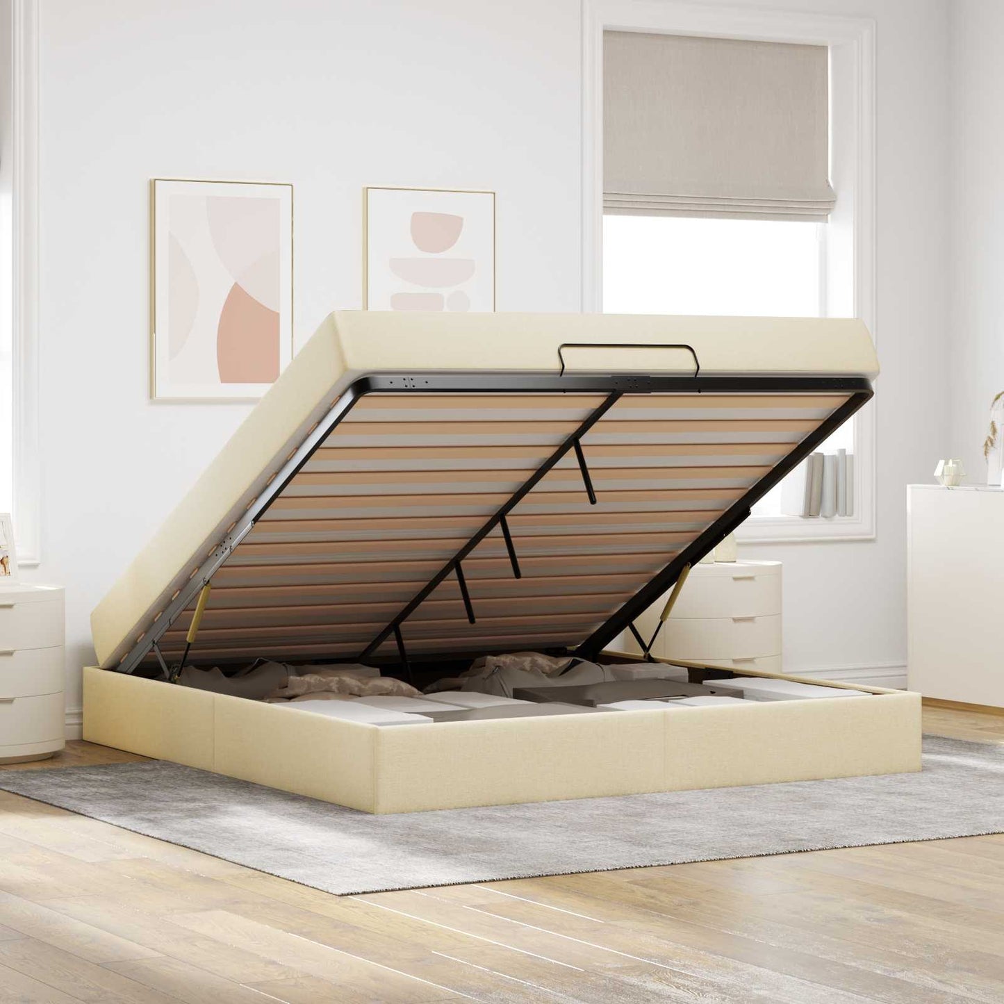 Bedframe met matras 2 pcs Crème Stof is nu te koop bij PeponiXL, paradijselijk wonen!