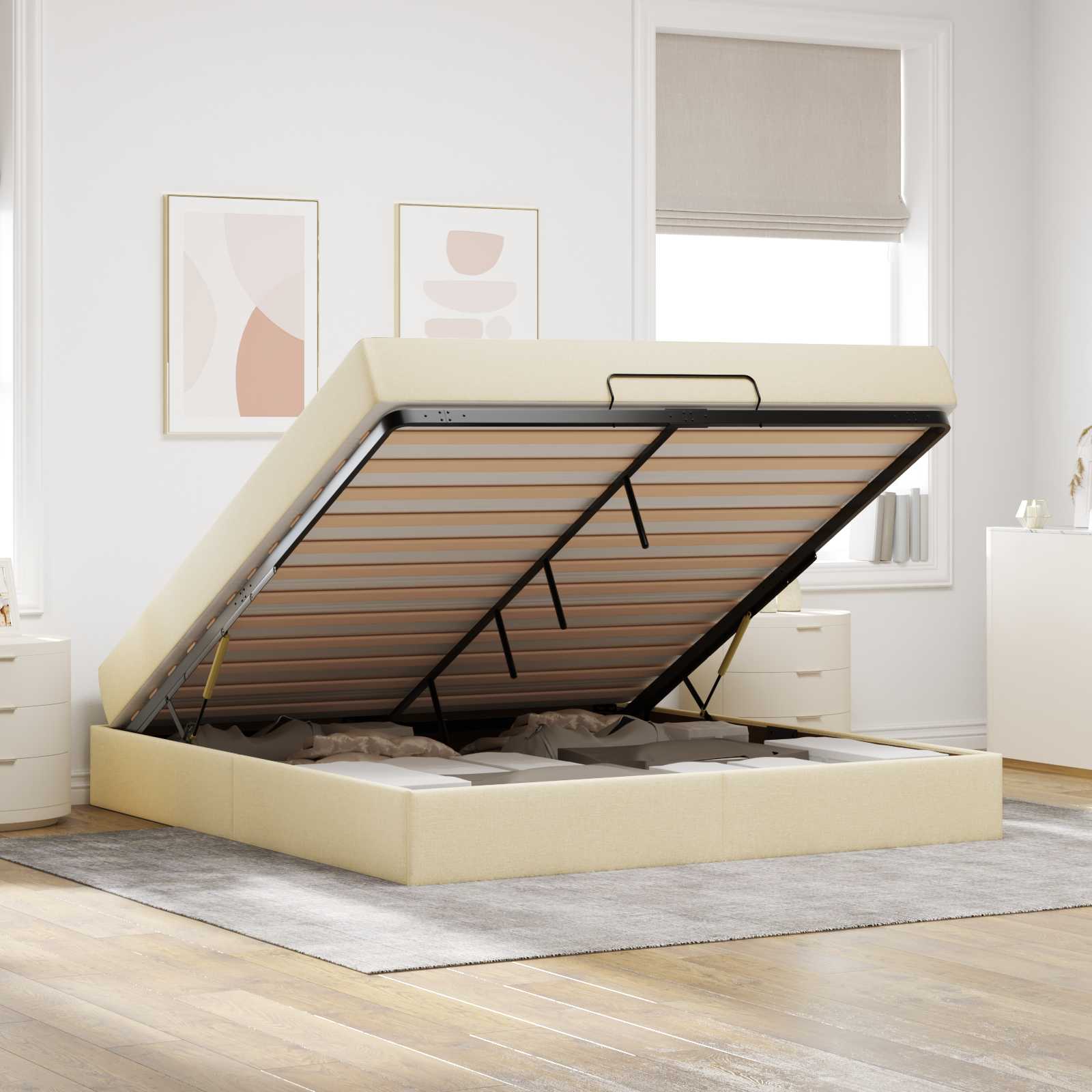 Bedframe met matras 2 pcs Crème Stof is nu te koop bij PeponiXL, paradijselijk wonen!