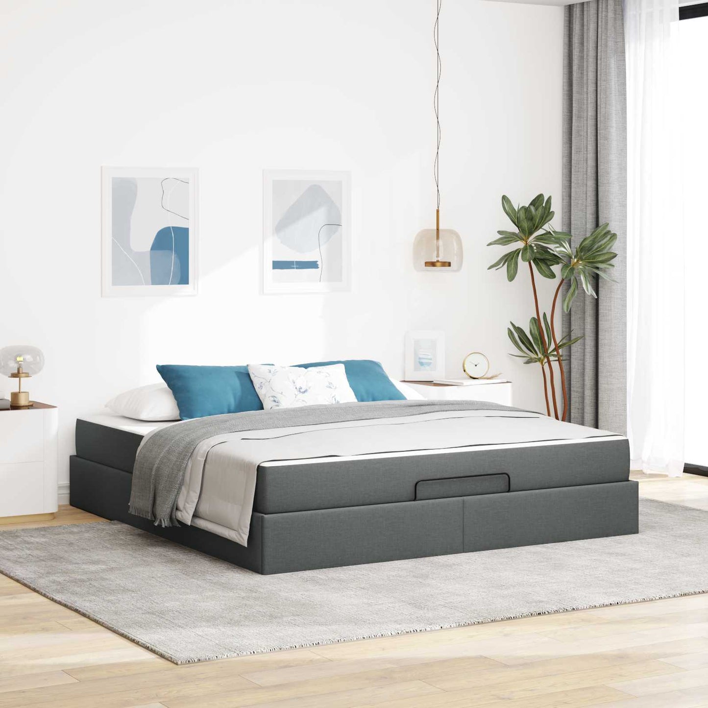 Bedframe met matras 2 pcs Dim Grijs Stof is nu te koop bij PeponiXL, paradijselijk wonen!