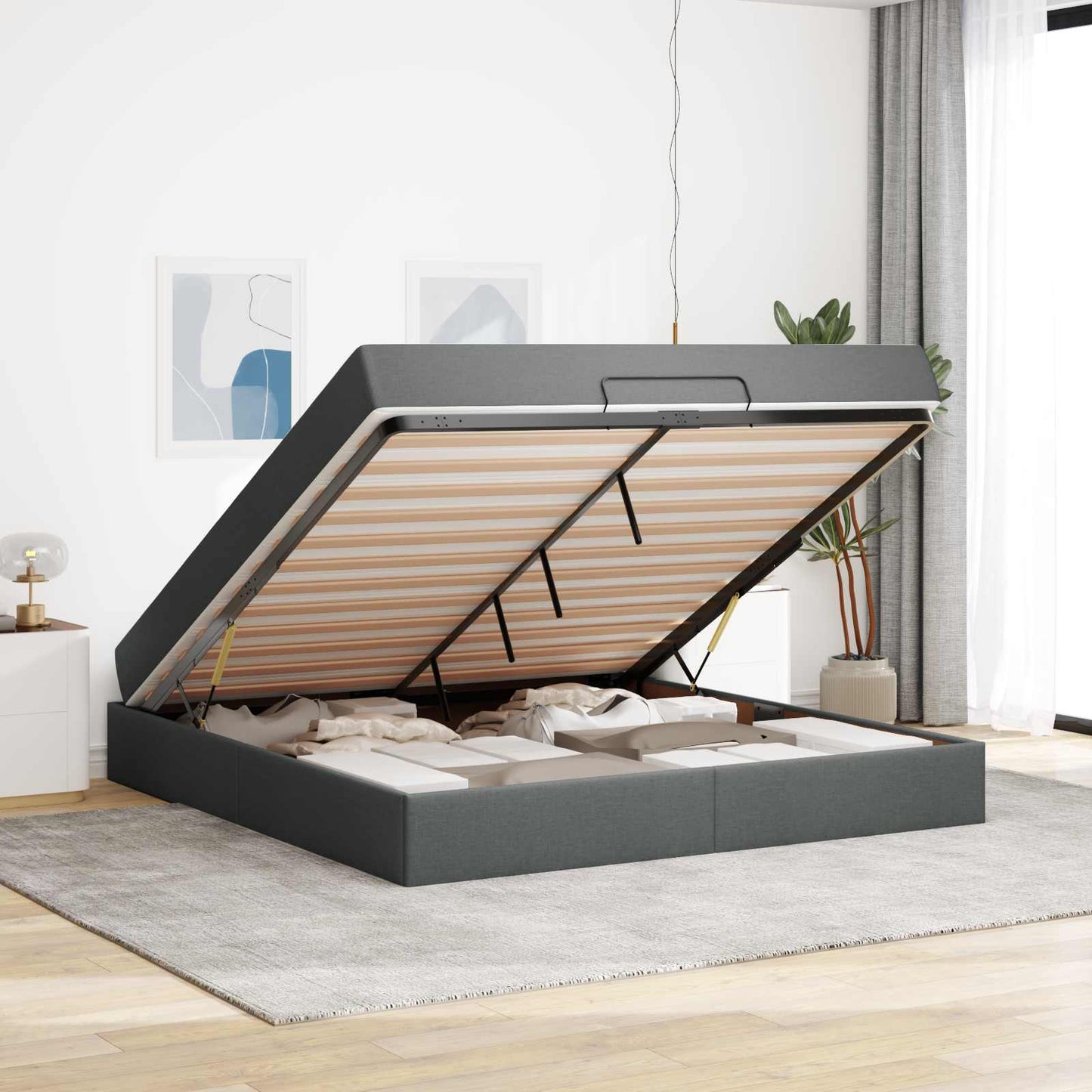Bedframe met matras 2 pcs Dim Grijs Stof is nu te koop bij PeponiXL, paradijselijk wonen!