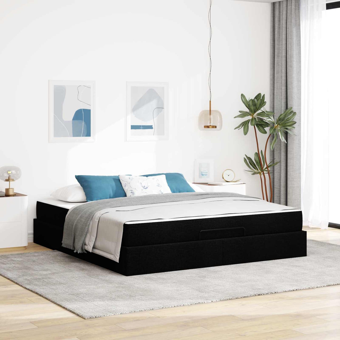 Bedframe met matras met matras 2 pcs Zwart Stof is nu te koop bij PeponiXL, paradijselijk wonen!