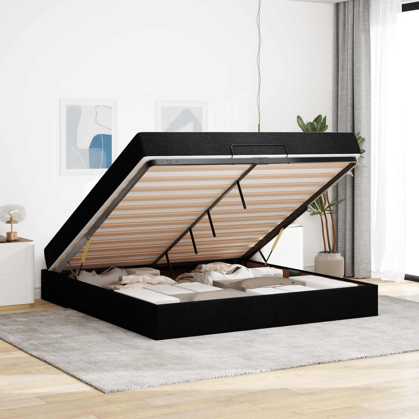 Bedframe met matras met matras 2 pcs Zwart Stof is nu te koop bij PeponiXL, paradijselijk wonen!