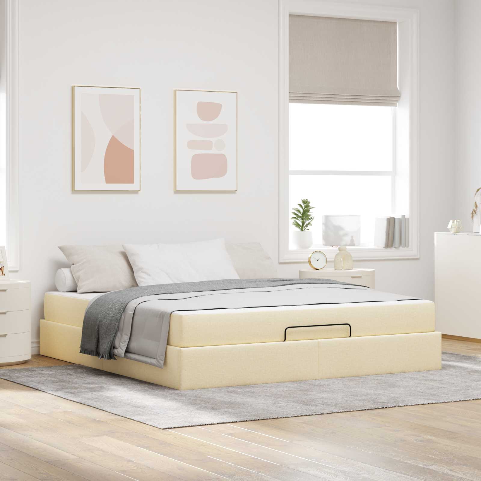 Bedframe met matras 2 pcs Crème Stof is nu te koop bij PeponiXL, paradijselijk wonen!