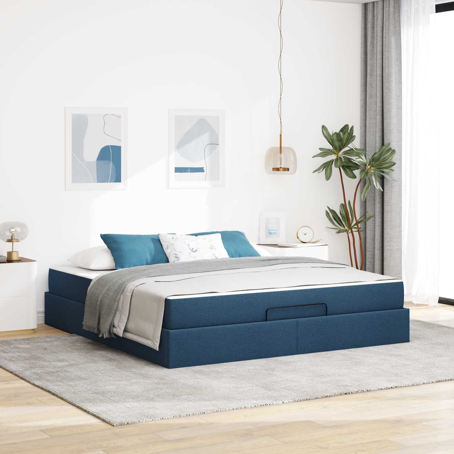 Bedframe met matras 2 pcs Blauw Stof is nu te koop bij PeponiXL, paradijselijk wonen!