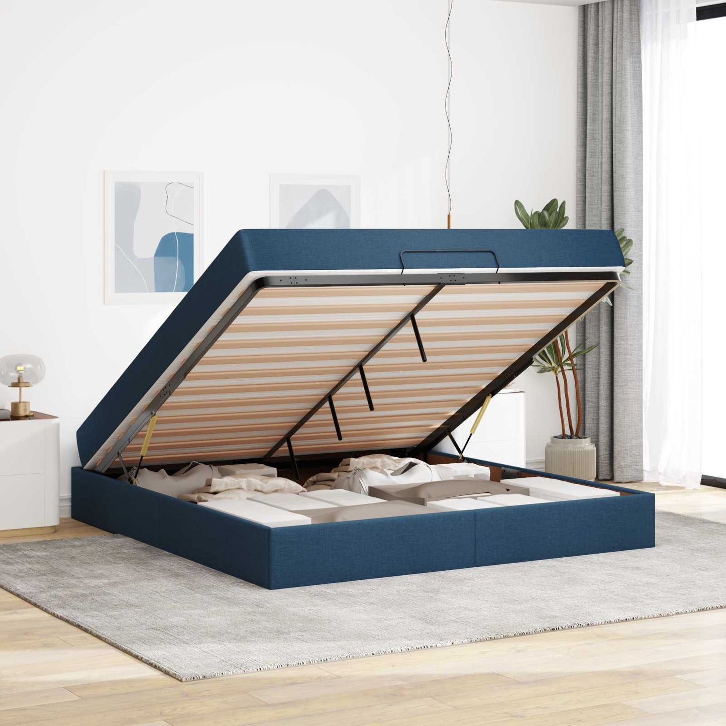 Bedframe met matras 2 pcs Blauw Stof is nu te koop bij PeponiXL, paradijselijk wonen!