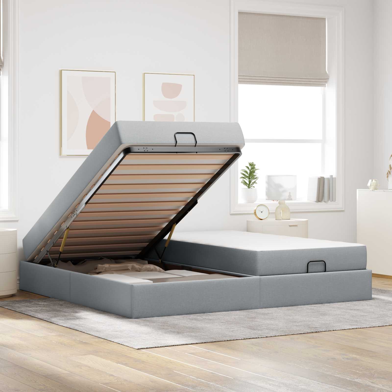 Bedframe met matras met matras 2 pcs Lichtgrijs Stof is nu te koop bij PeponiXL, paradijselijk wonen!